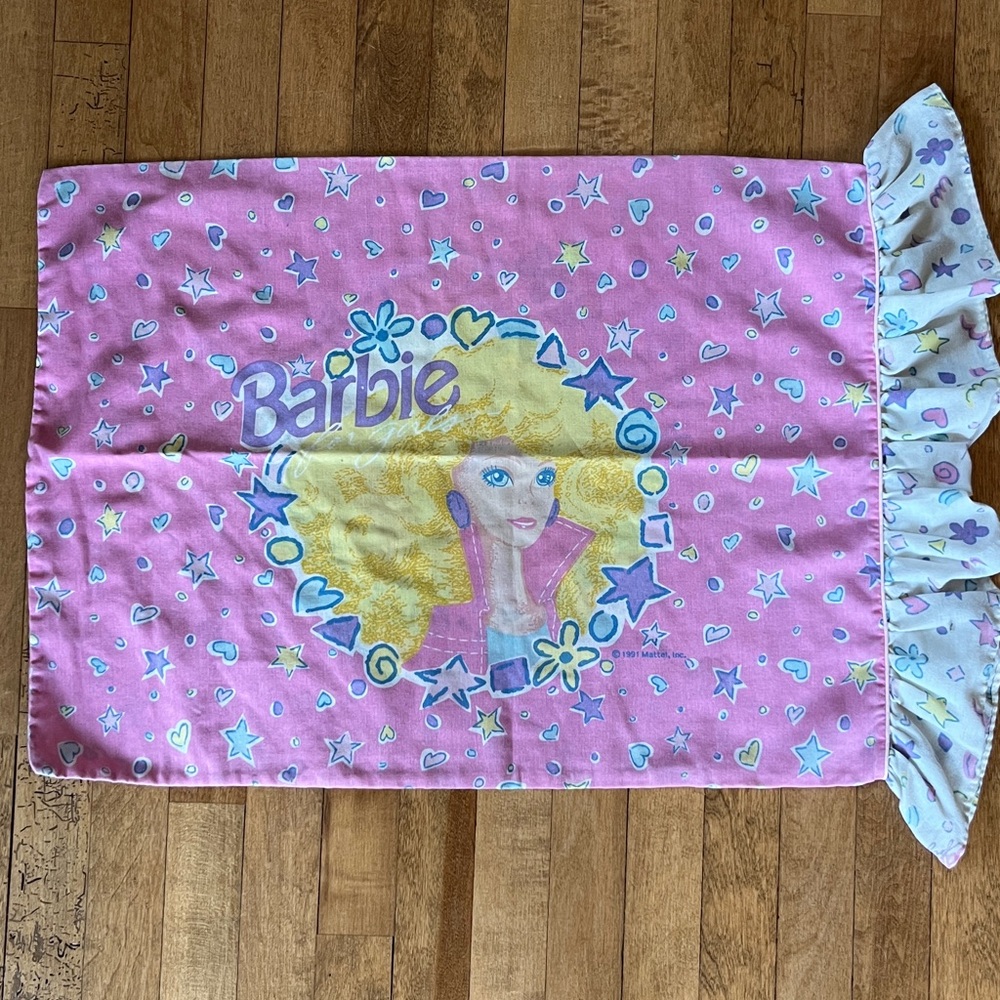 Vintage 90s Barbie Pillowcase with Ruffle